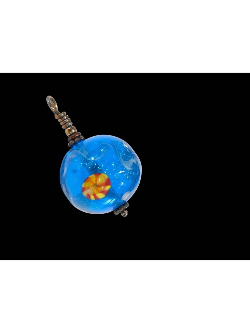 Artisan Lampwork Glass Focal Charm 22mm Murrini Millefiori Sterling Silver .925